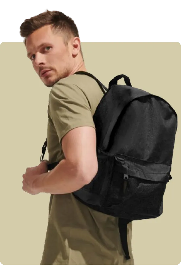 A man with a backpack on his back.